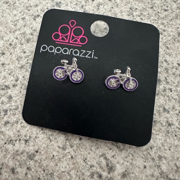 Paparazzi earrings Purple Bike tires silver - Picture 1 of 2